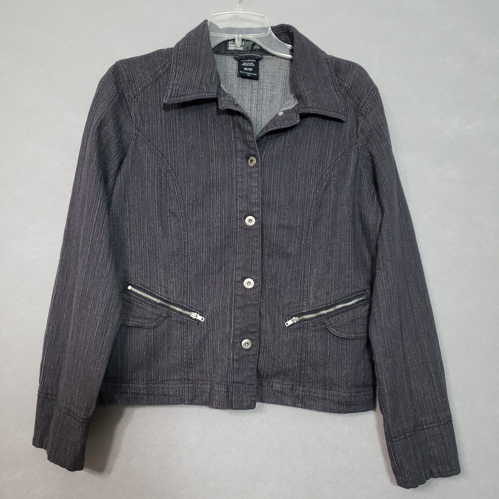FDJ French Dressing Womens M Jacket Gray Pinstripe Stretch Denim 1057162